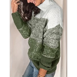 Striped Women's Pullover Sweater Winter Knitwear Long Sleeve Warm Top Basic Elegant Casual Oversized Loose Fit Long Cardigan Seasonal Hot Item