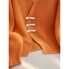 Women's Sweater with Collar - Elegant Fake Two-Piece design, Button-front placket, Machine Washable Sweater for Fall/Winter, Office Party Outfits - Warm Orange Sweater for Women