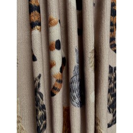 Women'S All-Over Cat Back Print Sweater - Soft & Brown Tabby Cat Design, Round Neck Long Sleeve Casual Sweater, Lightweight Everyday & Formal Outfits