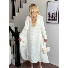 Women'S Long Cardigan - Elegant Lapel Collar Sweater, All-Season Chic Sweater for Everyday & Formal Outfits, Office, Parties - Women'S Clothing, Ladies Sweaters, Party Attire, Sophisticated Style, Durable Knitwear, Office Attire, Classic Design