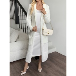 Women'S Long Cardigan - Elegant Lapel Collar Sweater, All-Season Chic Sweater for Everyday & Formal Outfits, Office, Parties - Women'S Clothing, Ladies Sweaters, Party Attire, Sophisticated Style, Durable Knitwear, Office Attire, Classic Design