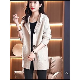 Women's Beige Cardigan Sweater - Longline Open Front Coat-like Jacket, Soft Chic Sweater for Fall/Winter, Elegant Everyday & Formal Outfits, Fall Winter Wear, Soft Texture