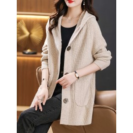 Women's Beige Cardigan Sweater - Longline Open Front Coat-like Jacket, Soft Chic Sweater for Fall/Winter, Elegant Everyday & Formal Outfits, Fall Winter Wear, Soft Texture