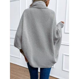 Versatile Solid Color Open Front Batwing Sleeve Cardigan for Spring & Fall, Women's Clothing