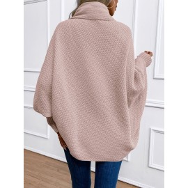 Versatile Solid Color Open Front Batwing Sleeve Cardigan for Spring & Fall, Women's Clothing