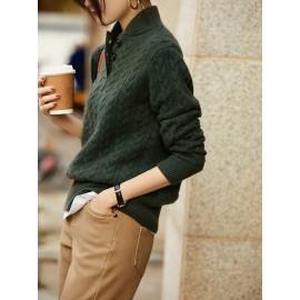 Women'S Sweater - Soft Pullover Sweater with V-Neck, Loose Fit Long Sleeve Top for Everyday & Formal Outfits - All-Season Layering Essential in Green