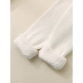 Women's Thick & Soft Sweater with Bow Buttons - Winter Warm Round Neck Long Sleeve Cozy Sweater, Beige & White Cable- Design, All-Season Casual Elegant Pullover for Fall and Winter Layering, Hand Wash or Dry Clean, Solid Color with Bow Detail, Medium Stretch, Relaxed Fit, Fleece Lining for Extra Warmth, Chic and Comfortable for Casual Attire, Cozy Sweaters For Women, Casual Long Sleeve Sweater, Oversized Knit Sweater, Colourfull Loose Sweater For Women,