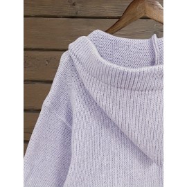 [Light Purple Hooded Sweater] European and American Retro Style Light Purple Hooded Thick Open Front Loose Long Sweater with Floral Print