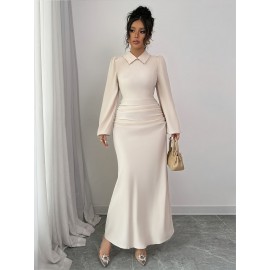 Elegant Minimalist White Long-Sleeve Floral Dress, Stylish Versatile Soft Women'S Skirt, Slim-Fit Comfortable Dress for Casual, Date, Party, Business Occasions #A6583