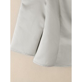 Plus Size, ZANZEA Women's Plus Size Elegant Blouse - Pink & White Puff Bow-Knot Collar, Short Jacket-like Button-Front Top, Loose Fit 3/4 Sleeve Shirt for Wedding, Office, Party, Wedding Guest (Machine Washable) - No-Stretch Round Neck