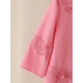 Plus Size, ZANZEA Women's Plus Size Elegant Blouse - 3/4 Sleeve Crew Neck Baggy Shirt, Lightweight All-Season Wedding Guest Dress-like Top, Machine Washable White Collar Blouse for Office, Party & Casual Attire (Plus Size Friendly)