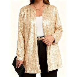 Plus Size, Women's Elegant Sparkling Sequin Jacket - Sequin-Encrusted Collar & Cuff, Structured Blazer Coat for Parties, Weddings, Prom - Shiny Blazer Outerwear (Hand Wash/Dry Clean) - Spring/Fall Formal Attire