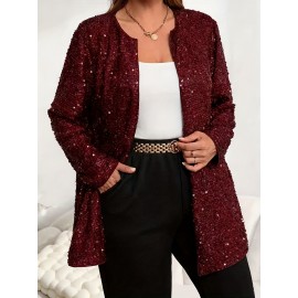 Plus Size, Women's Elegant Sparkling Sequin Jacket - Sequin-Encrusted Collar & Cuff, Structured Blazer Coat for Parties, Weddings, Prom - Shiny Blazer Outerwear (Hand Wash/Dry Clean) - Spring/Fall Formal Attire