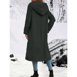 Plus Size - Women'S Plush Fleece Coat - Elegant Hooded Winter Jacket with Double-Breasted Front Closure, Soft Plush Collar & Full-Length Zipper