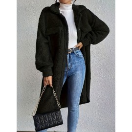 Plus Size, Women's Plus Size Oversized Faux-Fur Collar Lapel Coat - Elegant Winter Jacket with Lapel Collar & Pockets, Notch Lapel Button-Front Blazer, Machine Washable Large Coat for Fall/Winter, Casual & Formal Wear (Teddy Bear Style) - Warm