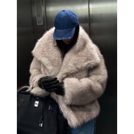 Women's Plus Size Elegant Faux Fur Coat - Plush Winter Jacket with Oversized Lapel Collar, Hand Washable Solid Color Outerwear for Fall & Winter, Ladies Winter Coats, Cold Weather Wear, Sophisticated Style, Soft Texture, Fashion Lovers, Seasonal Fashion, Cozy Texture, Fashionconscious Women