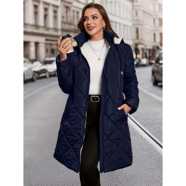 Plus Size, Plus Size Women's Heavy-Duty Winter Coat with Hood & Full-Zip Closure - Oversized Knee-Length Jacket, Elegant Cold-Weather Outerwear for Fall/Winter, Hand Washable (Black) - Warm Parka for Large Frame