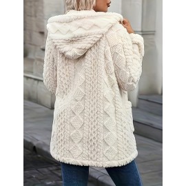 Plus Size - Plus Size, Women'S Plus Size Elegant Hooded Coat - Winter Outerwear with Luxurious Fur-like Appearance, Warm Thickened Jacket for Cold Weather, Cozy Formal & Everyday Outfits - Easy-Care Fashion Outerwear, Ladies Winter Coats, Cold Weather Apparel, Durable Warm Fabric