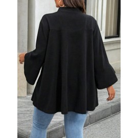 Plus Size, Plus Size Women's Winter Coats | New Outerwear Jackets | Stand Collar, Flared Sleeves, Single-Breasted Button Loose Fit Women's Clothing | Casual Office/Commuting Fashion Outerwear