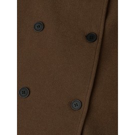 Plus Size, Women's Plus Size Oversized Double-Breasted Lapel Coat - Long Maxi Length Brown Trench Coat with H-Line Silhouette, Notch Collar & Drape Shoulder Sleeves, Elegant Winter Jacket for, Travel, Casual (All-Season, Tailored Loose Fit)