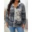 Chic Plus Size Cat Print Hooded Jacket with Pockets - Zip-Up, Long Sleeve, Polyester Blend - Elegant Women's Outerwear